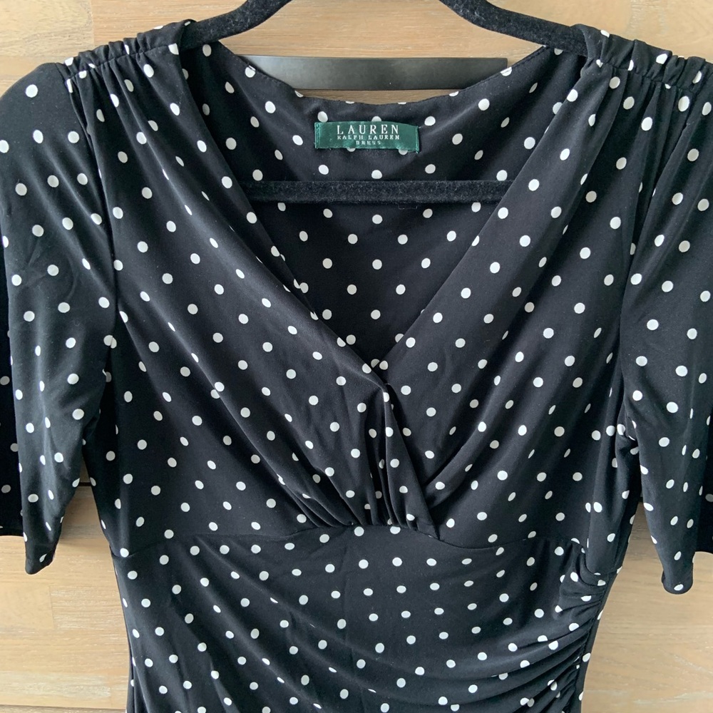 Ralph Lauren Black and White Polka Dot Midi Dress - Picture 3 of 6